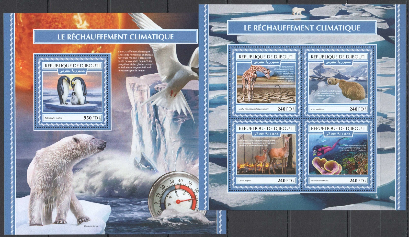 M0522 2017 DJIBOUTI GLOBAL WARMING MARINE LIFE ANIMALS BIRDS #2032-5+BL1092 MNH