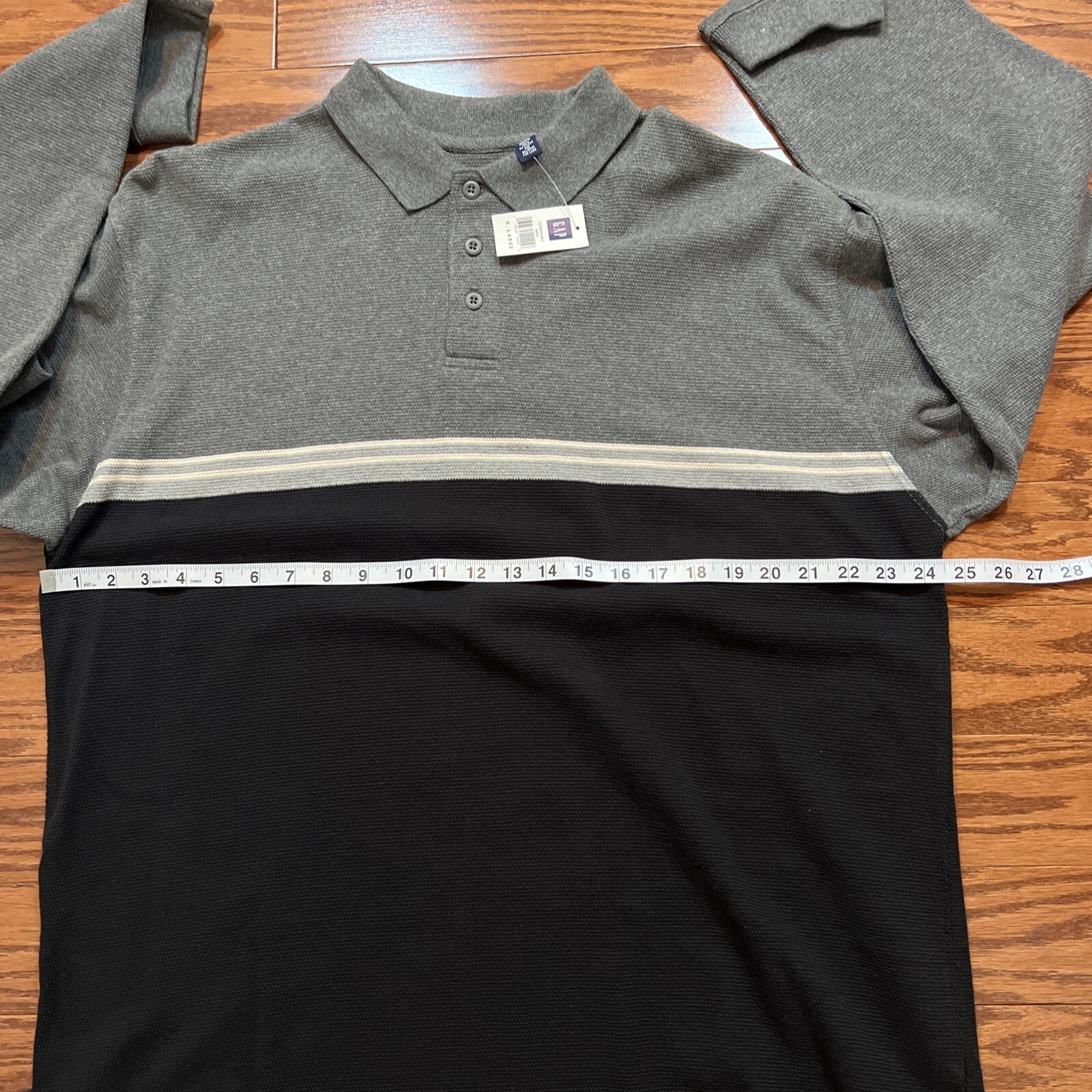 Gap Men's Long Sleeve Pique Polo Shirt Size XL Gray/ Black 100 Cotton