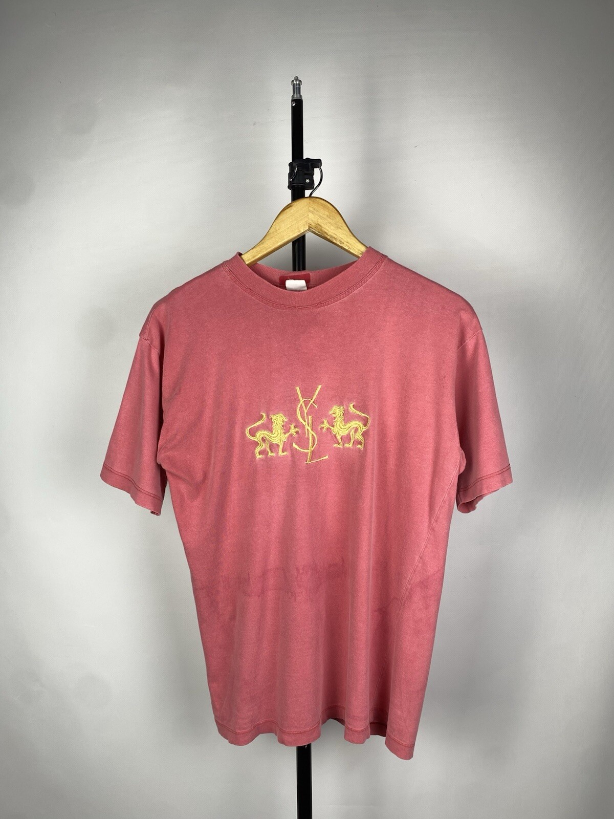 T shirt uomo vintage anni 90 sbiadita Yves Saint Laurent YSL grande logo taglia S