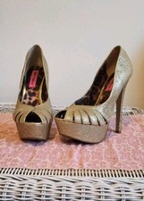 Betsey Johnson Gold Sparkly Open Toe High Heel Shoes