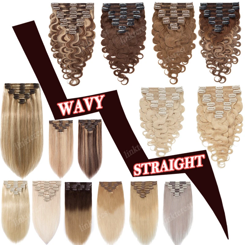 Thick Double Weft Clip In Real Remy Human Hair Extensions Full Head Highlight US - Image 3 of 4