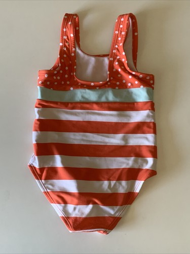 EUC Gymboree 2T Girls Swimsuit Bathingsuit Worn Once Mint Bow Coral Stripes/Dot - Picture 3 of 5