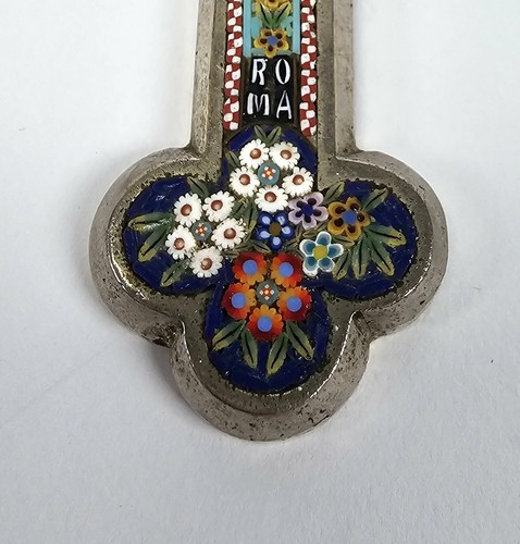 Croix de bénédiction micro mosaïque de Josef Anton Stocker, marquée Roma. Italie 1900 - Photo 4 sur 6