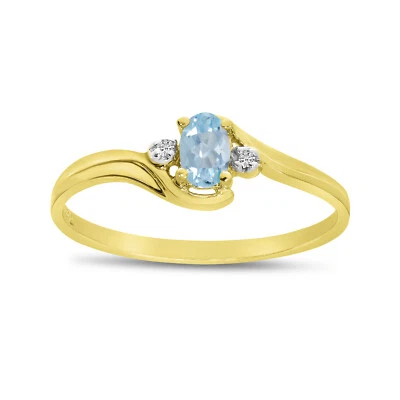 10k Or jaune Oval Aigue-marine et Diamant Ring 0.14 ct - Photo 1/4