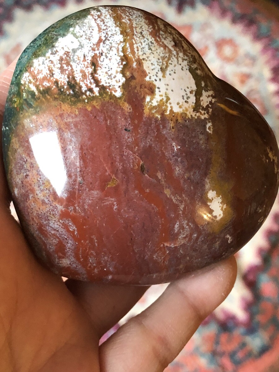 mm Natural Ocean Jasper Green Red Beige Polished Crystal Heart