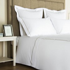 FRETTE ONE BOURDON QUEEN 4 PIECE SHEET SET PERCALE WHITE/SEPIA KHAKI