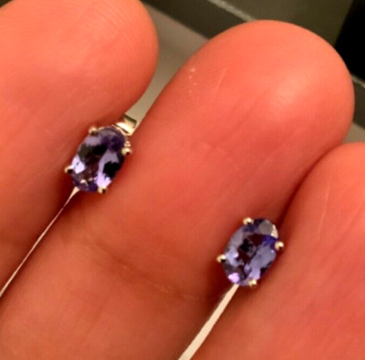 18k white gold purple blue genuine Tanzanite gem mini stud QVC earrings Spring