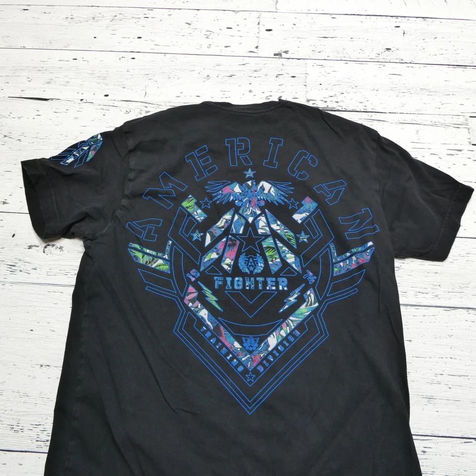 Camisa American Fighter Talla S Negra Azul Doble Cara Gráfico MMA Artes Marciales Foto 4 de 4