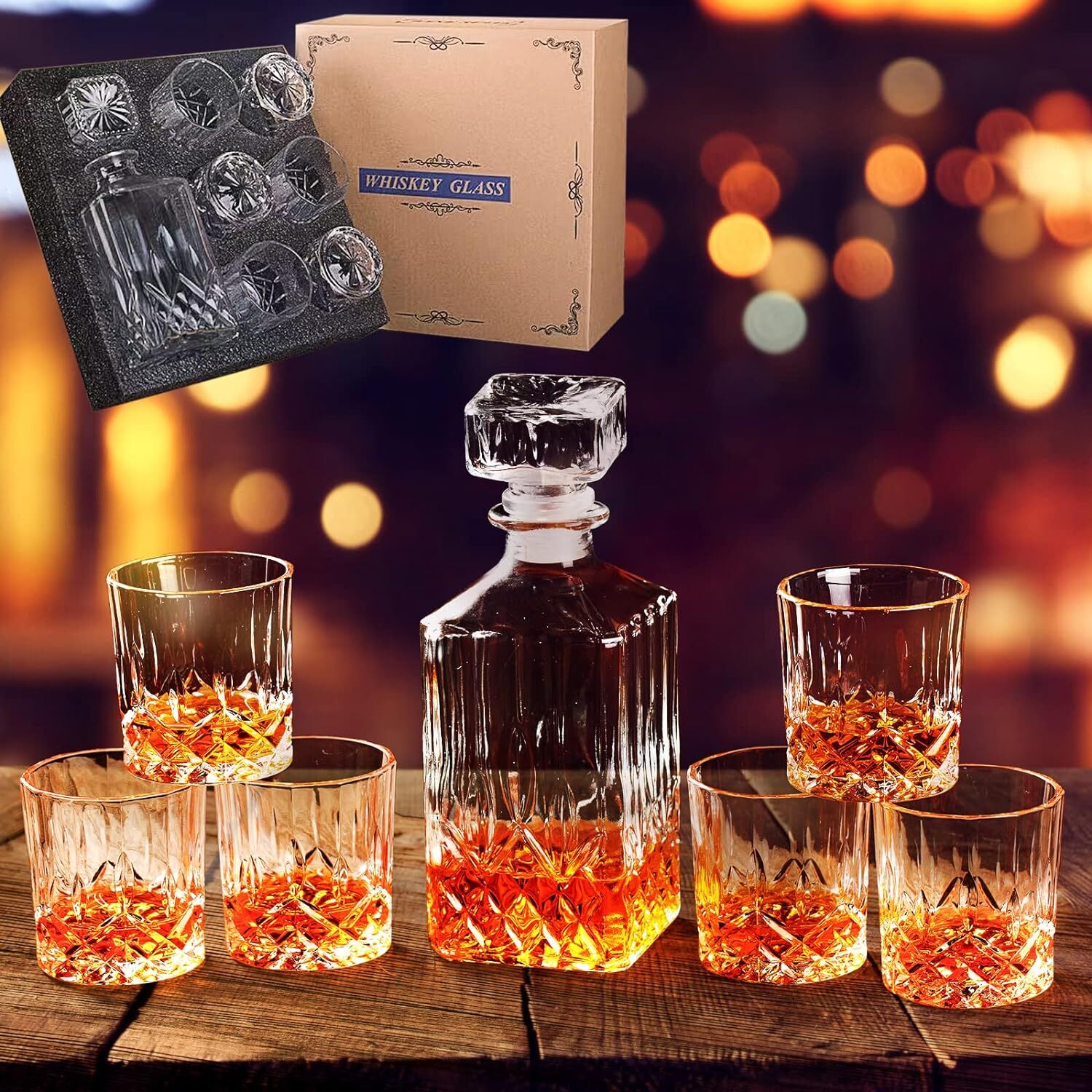 Whiskey Decanter Sets | 6 Imperial Tumblers Whisky Decanter & Glass Set | Crysta-image