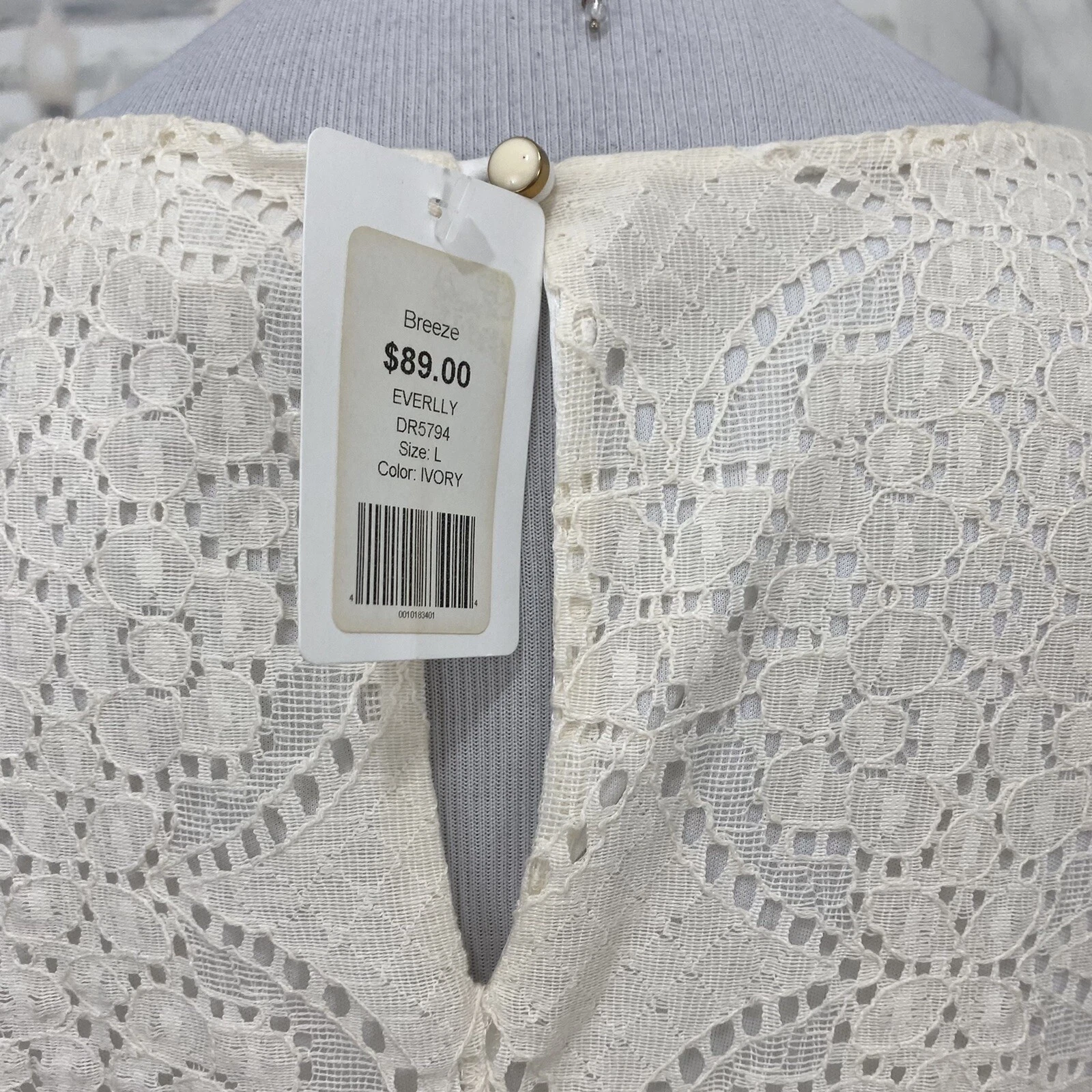 OFF WHITE Abito da barca foderato in pizzo Everly taglia grande crema avorio manica a 3 4 B33