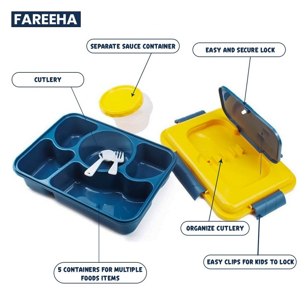FAREEHA Leak-Proof Bento Box with Spoon Fork and Phone Holder for Lunch