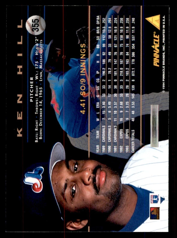1994 PINNACLE KEN HILL MONTREAL EXPOS #355 - Image 2 of 2