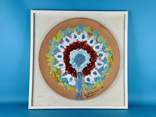 Umberto Ghersi Grande Piatto 52cm Scultura Terracotta Materica “Pavone” Firmato