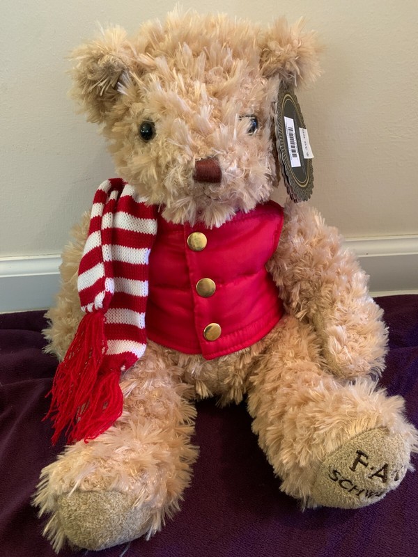 NWT FAO Schwarz Plush Teddy Bear with Red/White Scarf & Winter Vest Holiday 2017