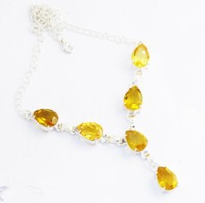 A Yellow Citrine Gemstone Handmade 925 Sterling Silver Jewelry Necklaces Sz 18"