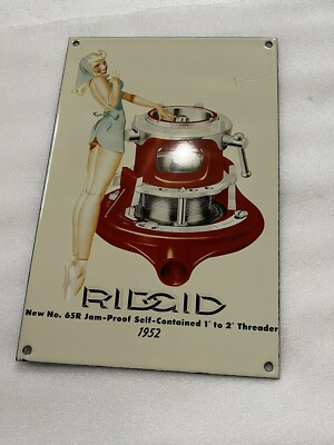 #ad 12 RIDGID TOOLS PORCELAIN ENAMEL SIGN DEALER PARTS SERVICE PINUP $64.00