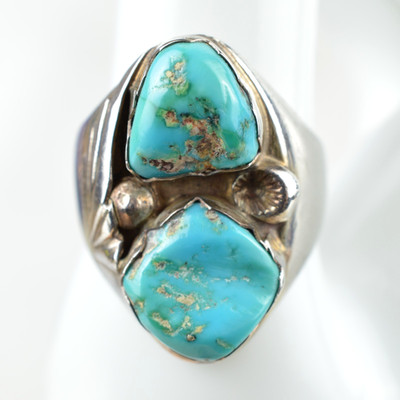 Vtg Zuni Rosemary Ray Nieto RNR Sterling Silver Turquoise Ring 9.75 Heavy 11.3g