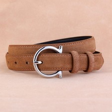 Cintura donna nuova resistente in vera pelle regolabile scamosciata fibbia metallo oro