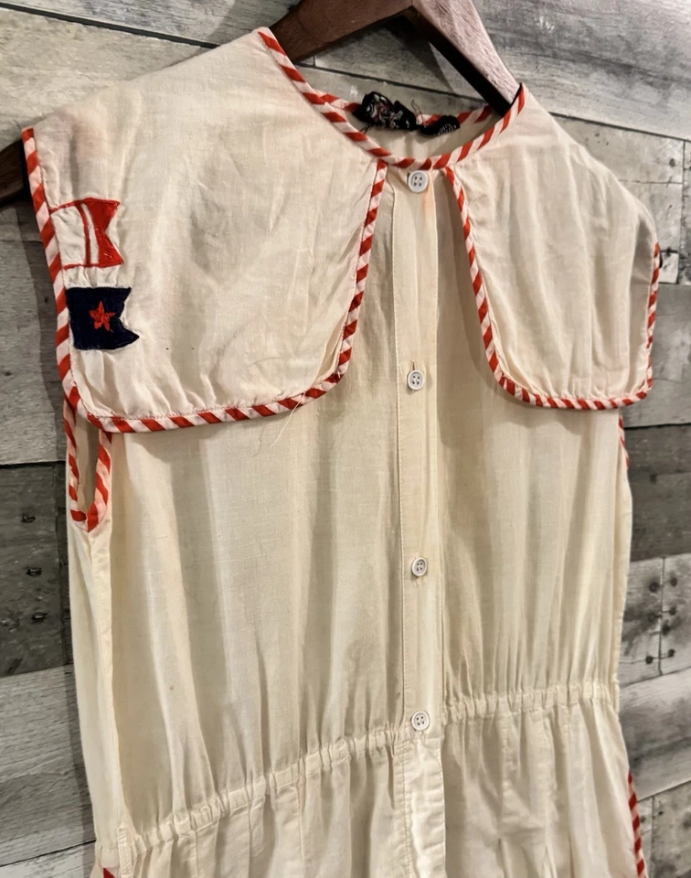Vintage Broadway Rose Sailor Romper Jumpsuit Navy Red White w Belt S - Image 2 of 4