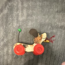 Fisher-Price Vintage 1965 Pull Toy Dog with Red Wheels for Ages 1-2, 3-4, 4-7