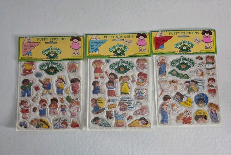 Cabbage Patch Kids Puffy Sticker Diamond Toymakers 1976 3 Sheets New