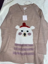 LC Lauren Conrad Pink Polar Bear Festive Holiday  Sparkly Tunic Sweater Size S