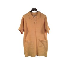 MNG Mango Textured Knit Sweater Dress Peach Short Sleeve XL Pocket Shift