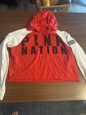 Pink pink nation midriff sweatshirt hoodie long sleeve woman size medium