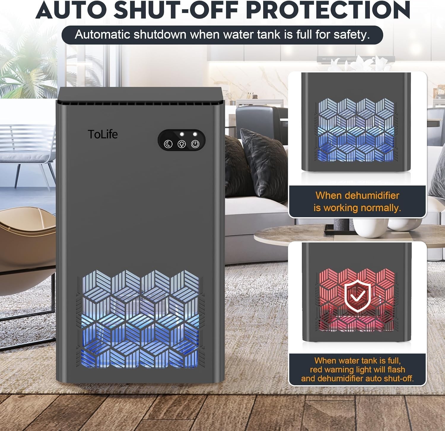 ToLife Dehumidifiers for Home 95 OZ Water Tank Auto-Off 1000 sq.ft Grey. NEW