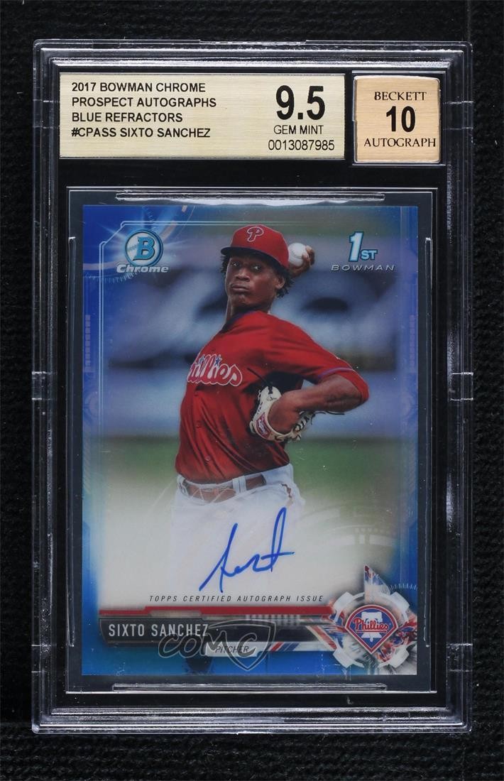 2017 Bowman Chrome Prospect Blue Refractor /150 Sixto Sanchez BGS 9.5 Auto 09an