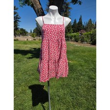 American Eagle Red Floral Tiered Babydoll Mini Dress Small Summer Boho Strappy
