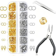 1200 PCS Jewelry Making Supplies Jump Rings Lobster Clasps Silver Gold w/Tools