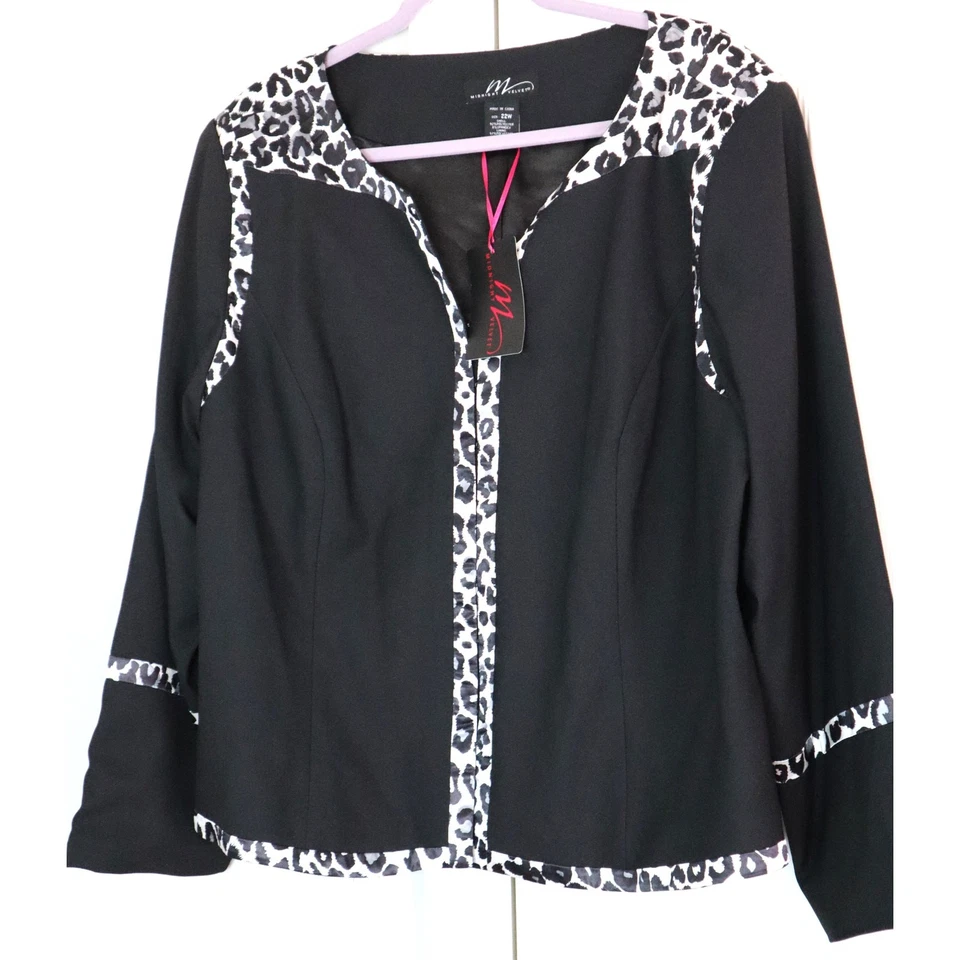 NWT Midnight Velvet Black Animal Print Skirt Suit Women Plus 22W Work Party - Image 2 of 4