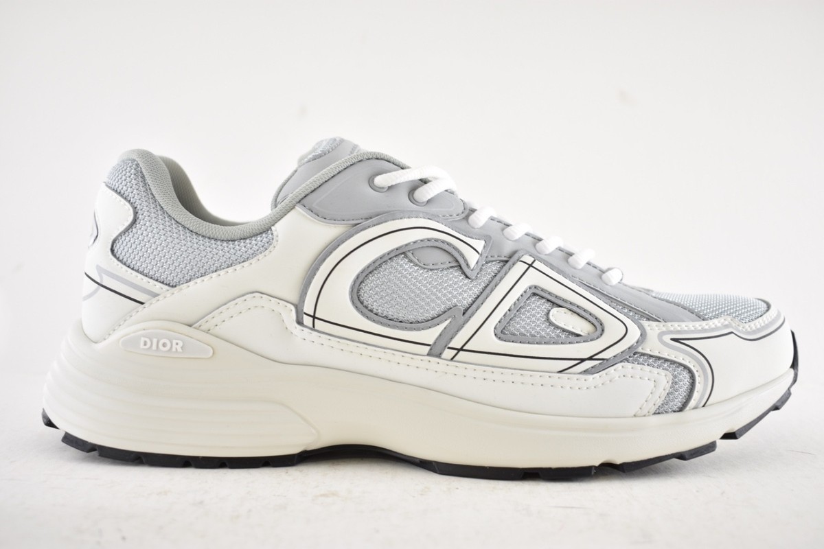 Dior Mens B30 Countdown Grey White Low Top Lace Up Flat Trainer