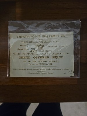 1902 King Edward VII Coronation Ticket Pall Mall London Original Selten