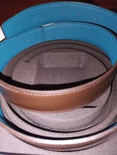 HERMES Authentique ceinture en cuir gold boucle palladium striée - Neuve