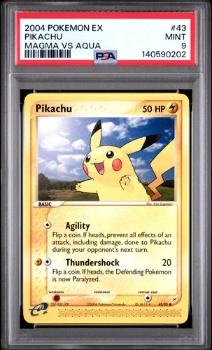2004 POKEMON EX TEAM MAGMA VS TEAM AQUA #43 PIKACHU PSA 9