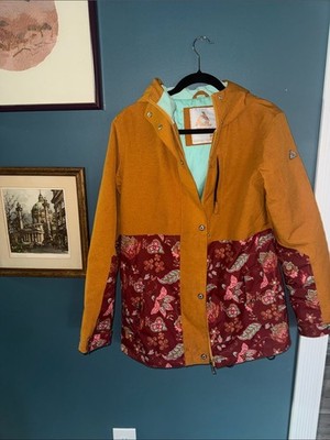 Aperture Mustard Yellow & Burgundy Floral Hooded Ski Jacket