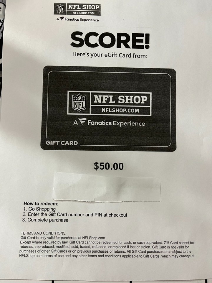 $50.00 NFL Shop Gift Card | eBay
