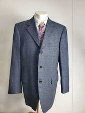 Canali Blazer Mens 42 L Charcoal Windowpane Flannel Wool Cashmere Italy