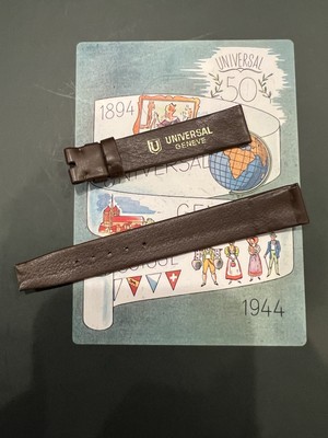 [ 8] brown vintage Universal Geneve 16mm strap 1950s, Smooth Leather