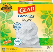 ForceFlex 13-Gallon Tall Kitchen Drawstring Trash Bags, 80 Count