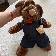 VTG 1981 GANZ BROS WRINKLES THE DOG HAND, PUPPET PLUSH, COMPLETE WITH BONE CUTE