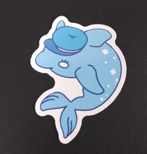 Blue Dolphin Wearing A Hat Novelty Sticker 2.25" x 1.78" (Q)