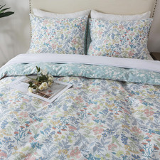 Cotton King Duvet Cover - Floral Comforter Cover 3-Piece, Botanical Bedlinen Set