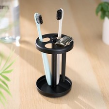 Black Stainless Steel Toothbrush Holder Stand with 4 Ventilated Slots for