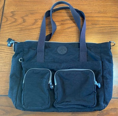Kipling Cyrene Medium Duffle Tote Bag Double Handle Black Nylon