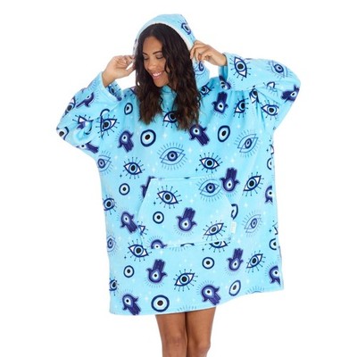 Damen Evil Eye Aqua Oversized Riesen Plüsch Kuschel Fleece Decke Hoodie