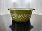 Vintage Pyrex Round Casserole Dish Green white flowers Spring Blossom 474-B