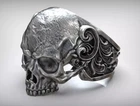 925 Sterling Silver Skull Ring Gothic Punk Biker Skeleton Mens Band